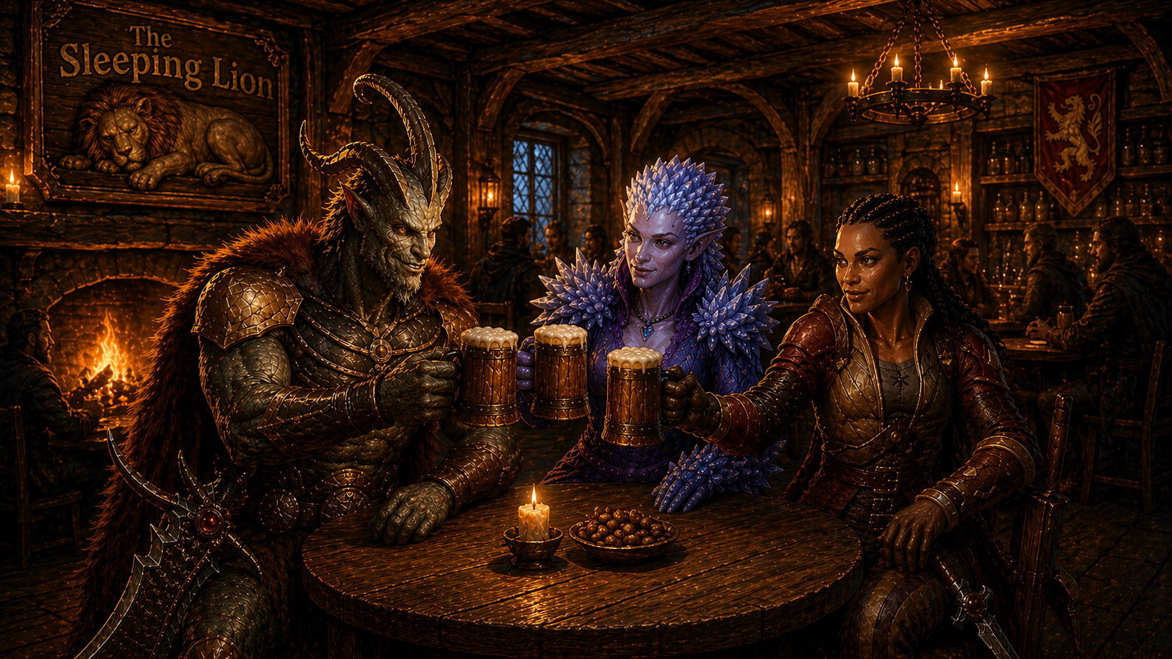 Dunkle Taverne im Kerzenschein